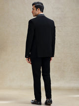 Black terry rayon tuxedo suit in crystal work