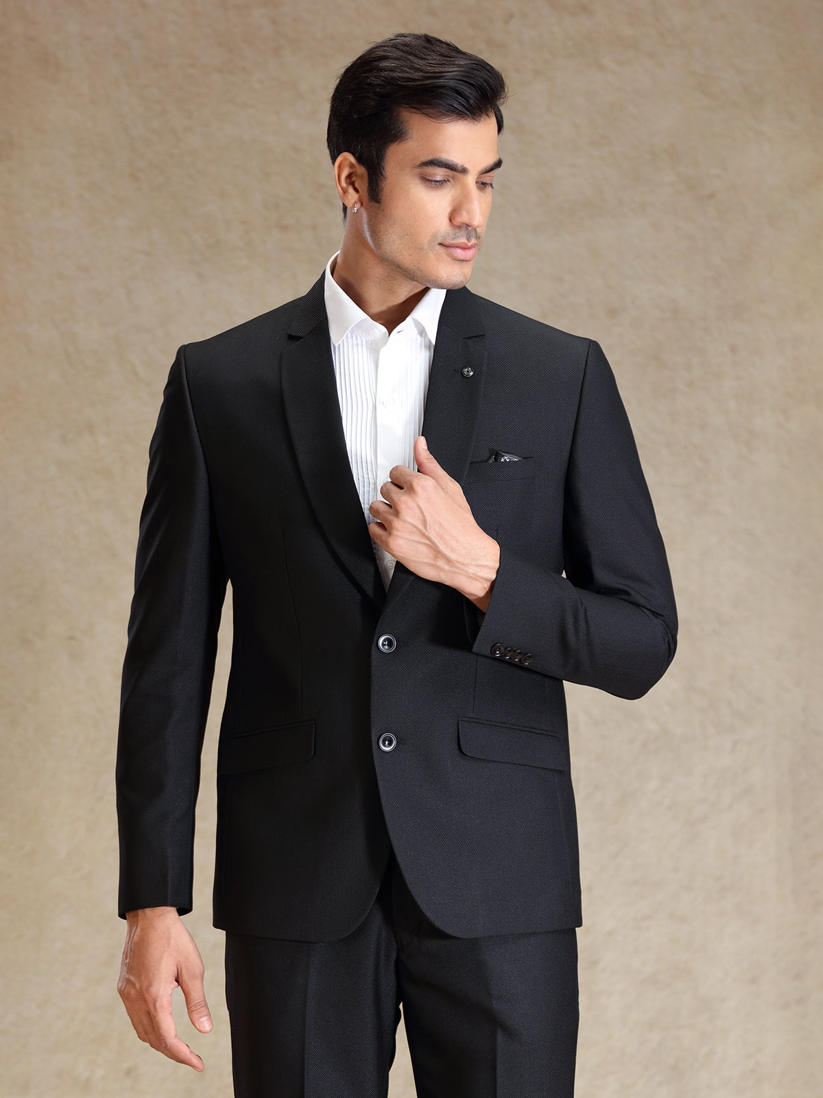 Black textured terry rayon blazer for special events