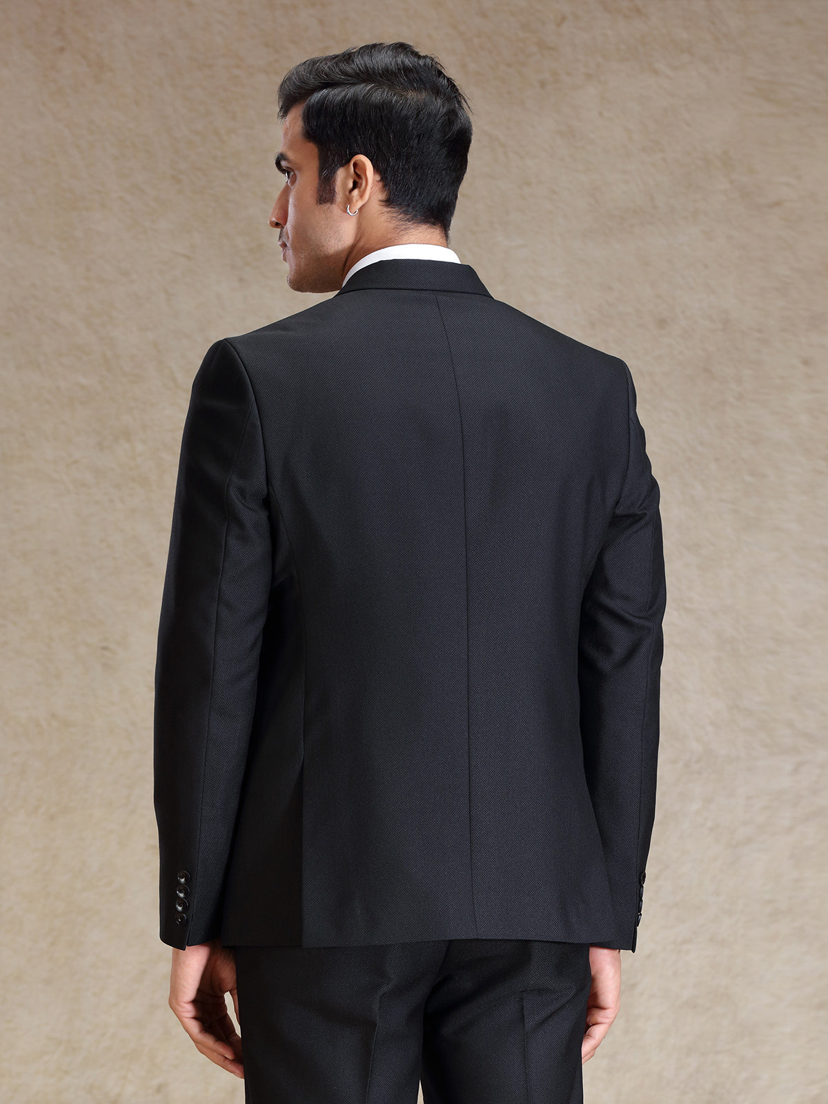 Black textured terry rayon blazer for special events