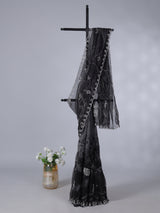 Black tissue silk saree with sequins and bead work