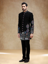 Black wedding wear indowestern set in terry rayon