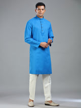 Blue festive ready kurta suit in fine cotton for men