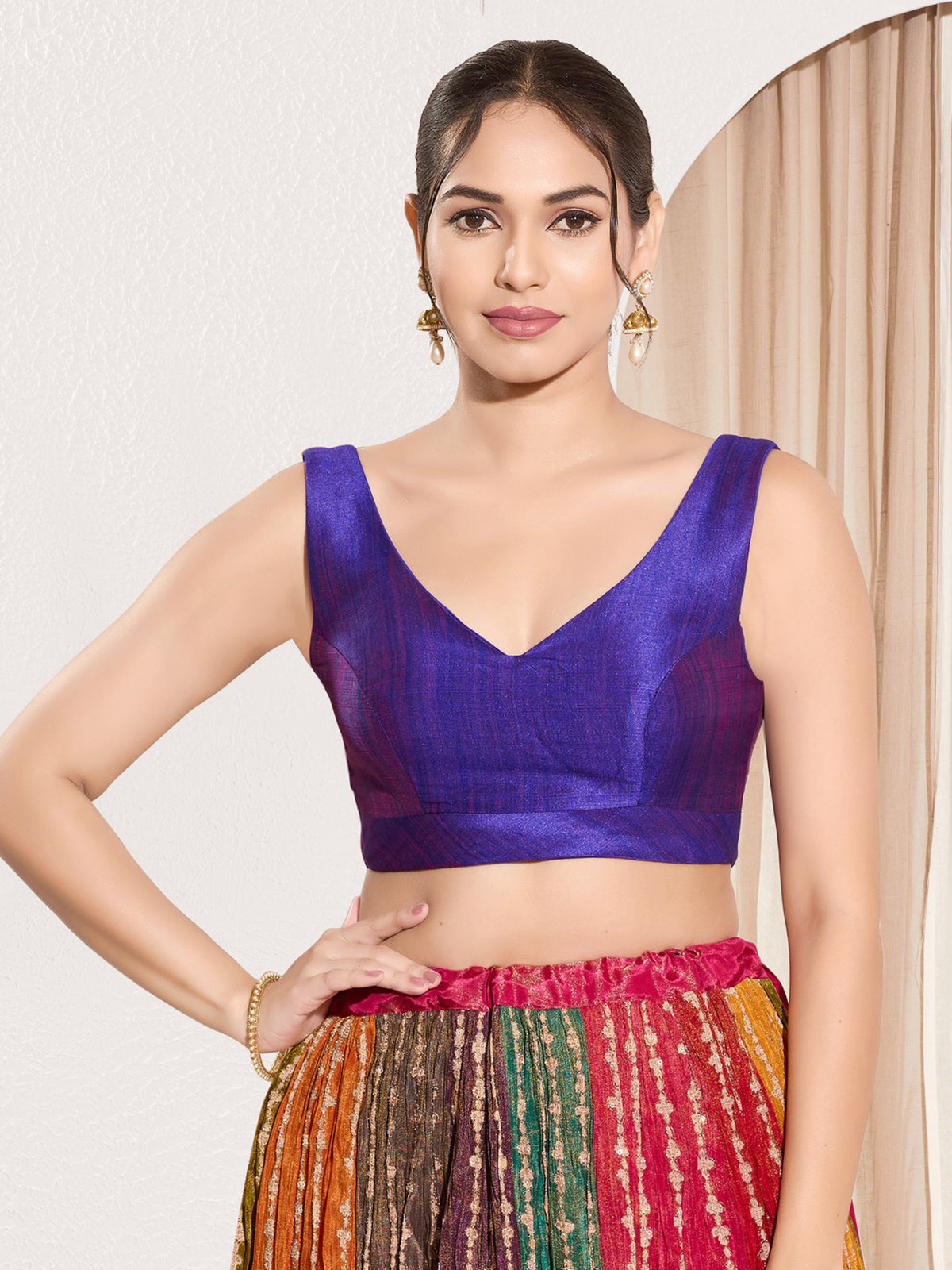 Blue mulburry silk u neck sleeveless blouse