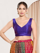Blue mulburry silk u neck sleeveless blouse
