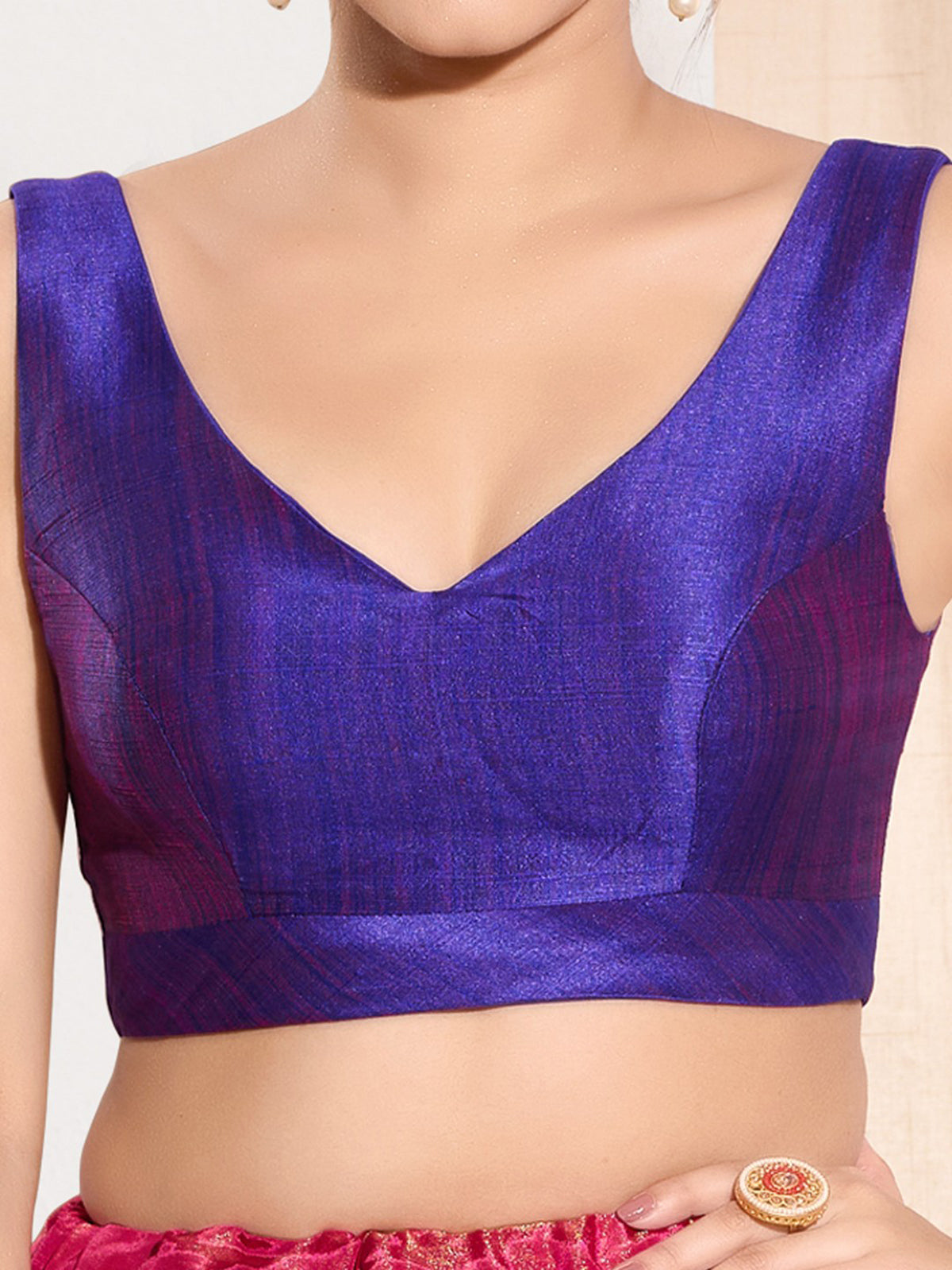 Blue mulburry silk u neck sleeveless blouse