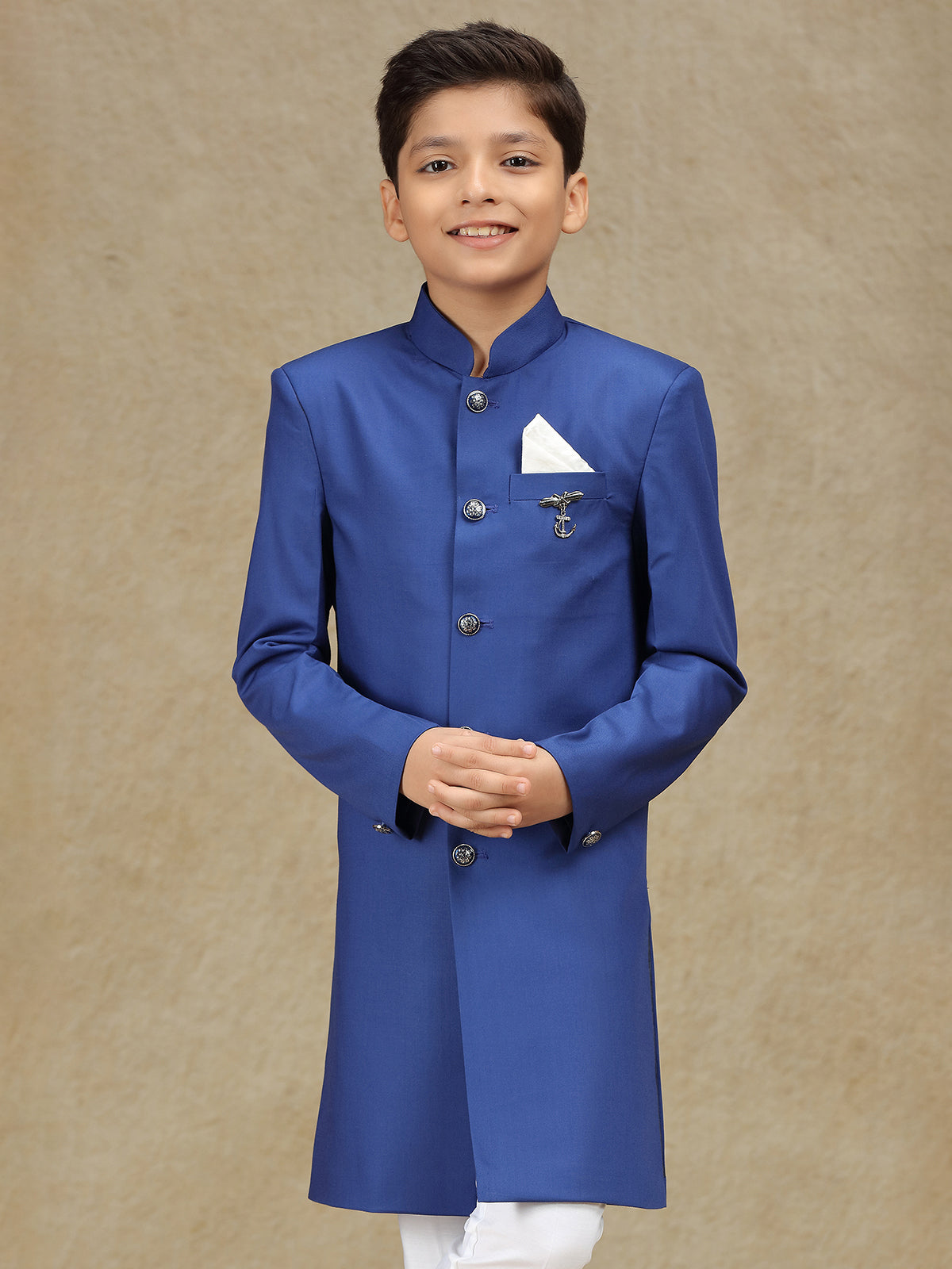 Blue plain indowestern in terryrayon