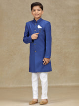 Blue plain indowestern in terryrayon