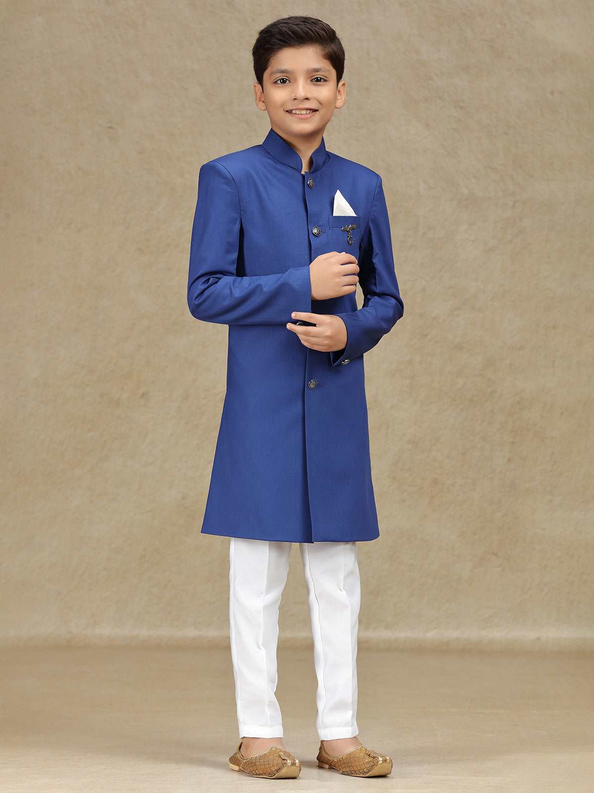 Blue plain indowestern in terryrayon