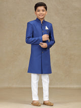 Blue plain indowestern in terryrayon