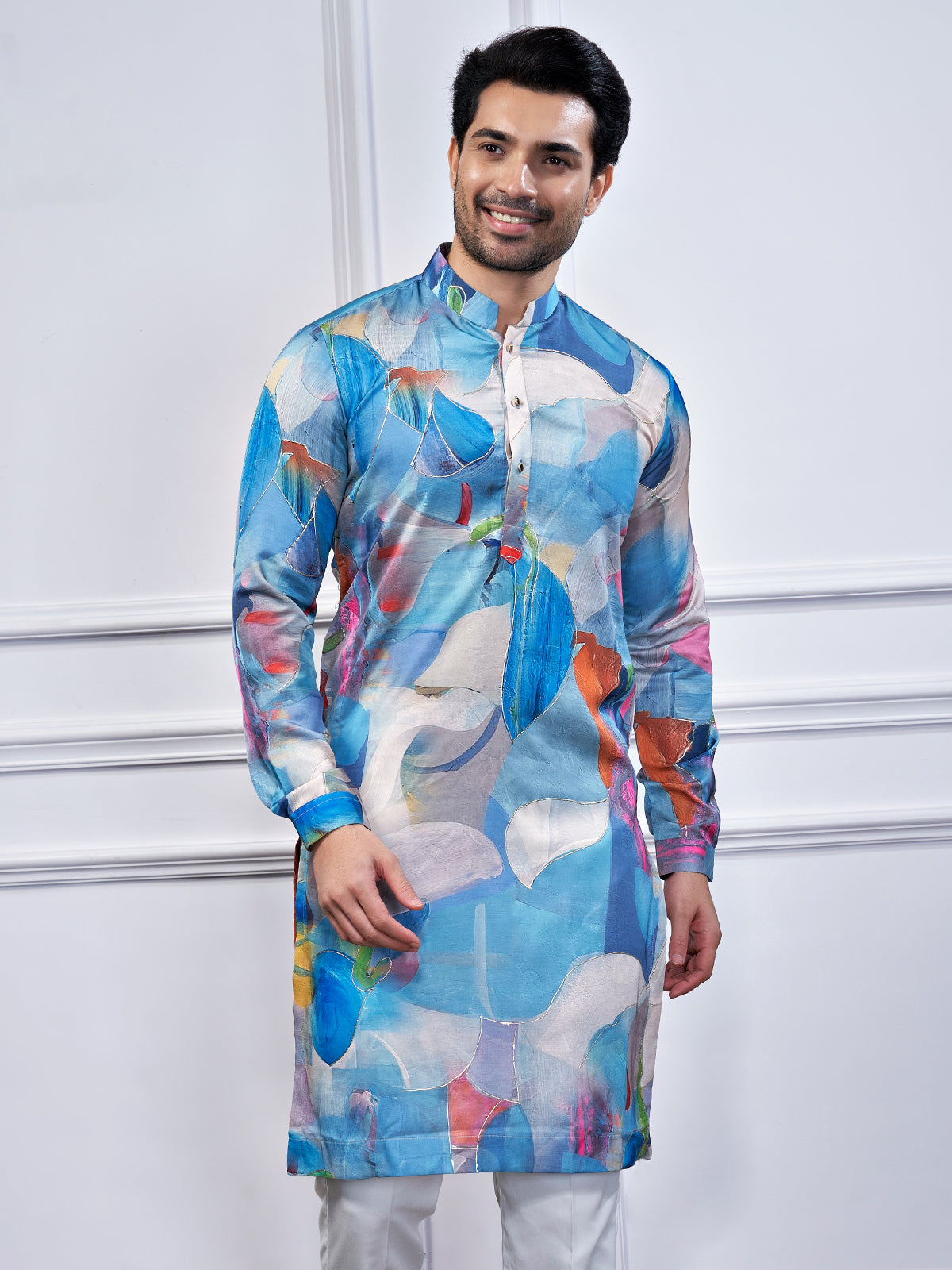 Blue printed cotton kurta suit for traditional look