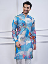 Blue printed cotton kurta suit for traditional look