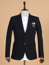 Blue printed terry rayon blazer for men