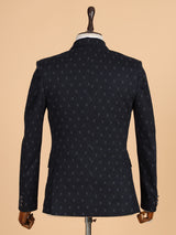 Blue printed terry rayon blazer for men