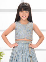 Blue silk bandhej embellished lehenga choli