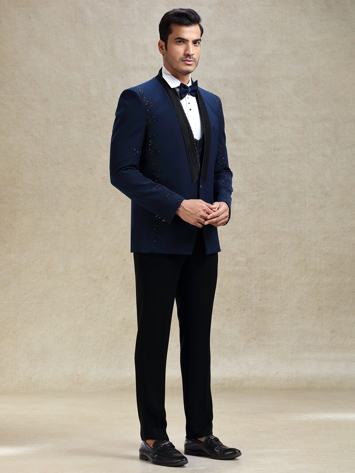 Blue terry rayon partywear tuxedo suit