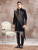 Blue velvet indo western with cutdana embellishment