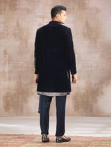 Blue velvet indo western with cutdana embellishment