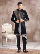 Blue velvet indo western with cutdana embellishment
