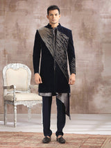 Blue velvet indo western with cutdana embellishment