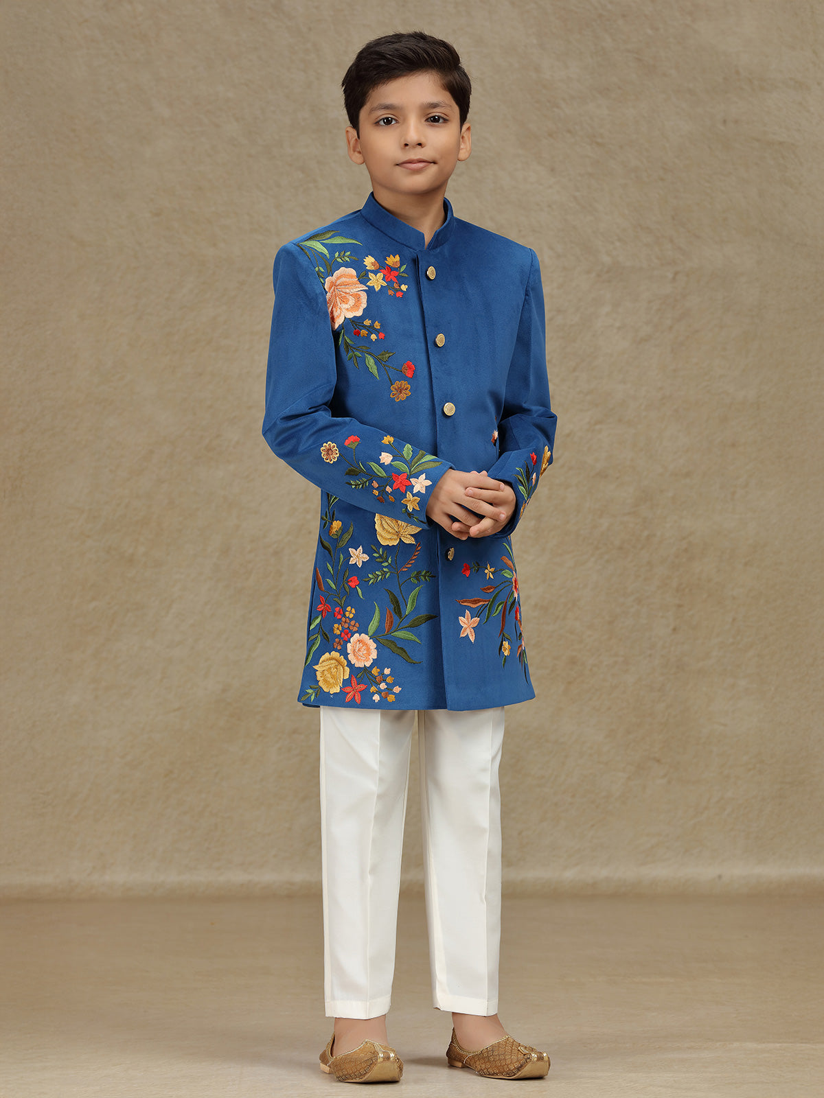 Blue velvet indowestern for boys