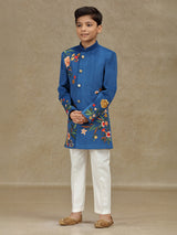 Blue velvet indowestern for boys