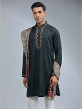 Bottle green cotton silk kurta pajama