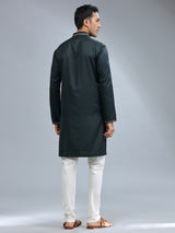 Bottle green cotton silk kurta pajama