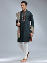 Bottle green cotton silk kurta pajama