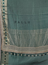 Bottle green dola silk saree with zari weaving