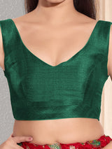 Bottle green silk ready made blouse for women
