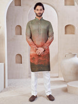Brown printed cotton kurta suit for festive wear