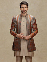 Brown silk indo western outfit for men