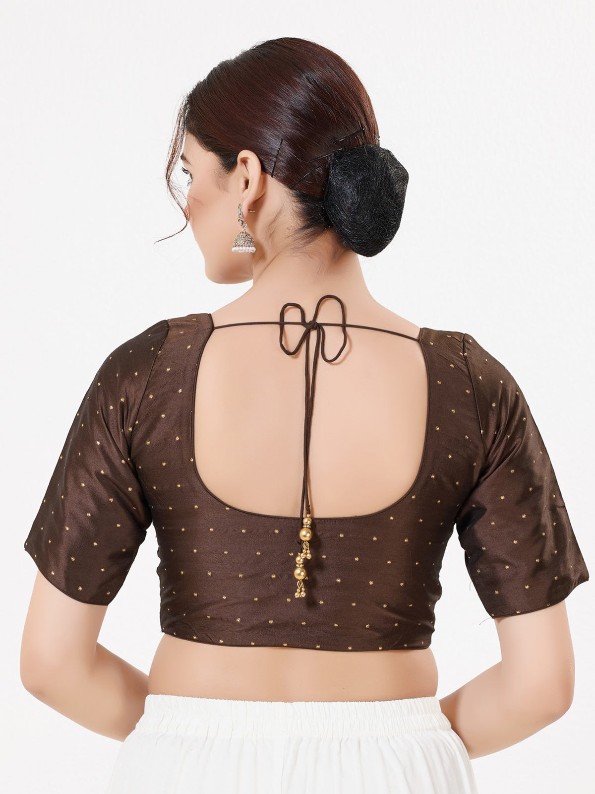 Brown tafeta silk zari embellished blouse