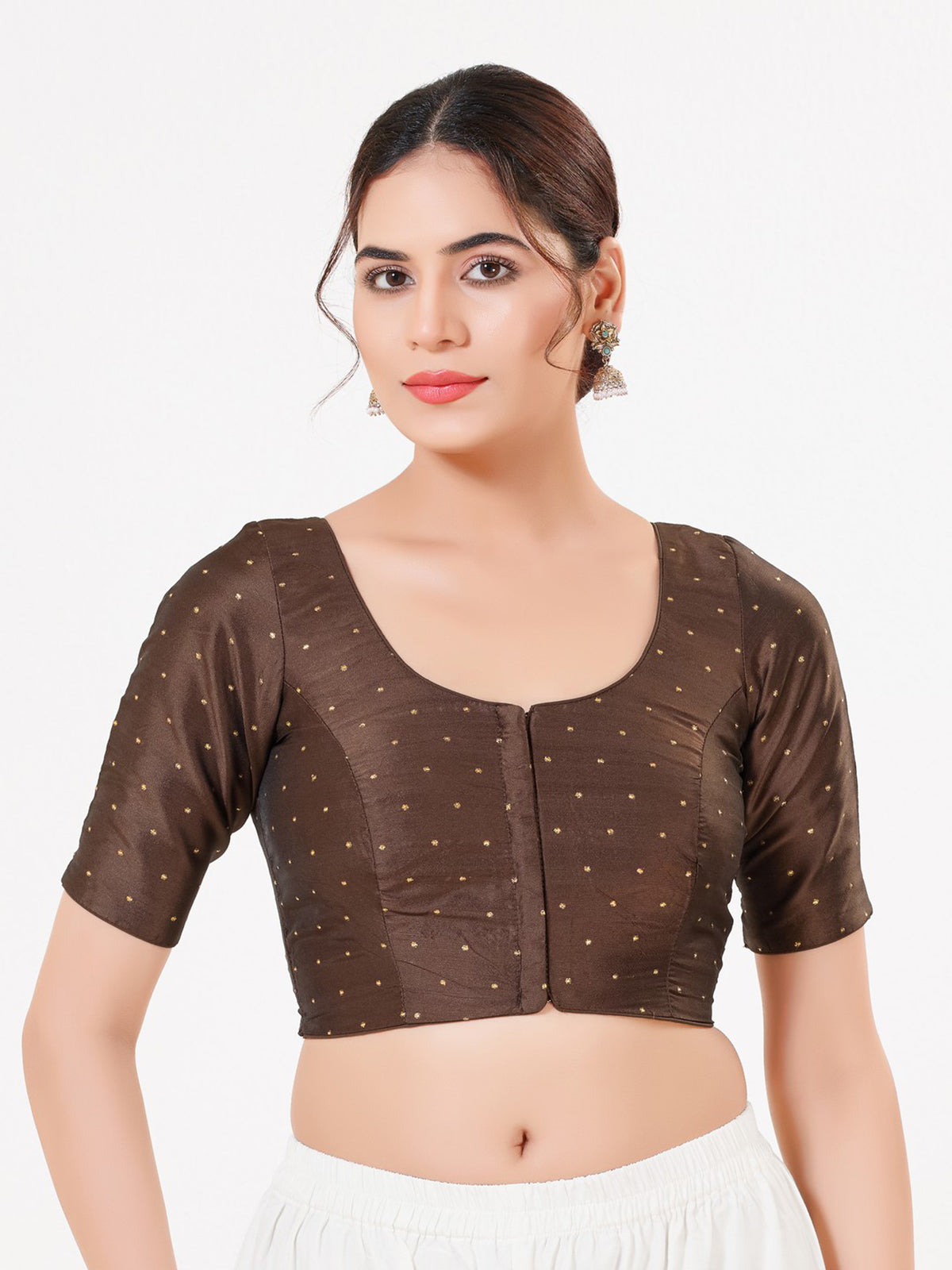 Brown tafeta silk zari embellished blouse
