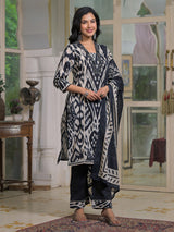 Charcoal black silk embellished kurti ensemble