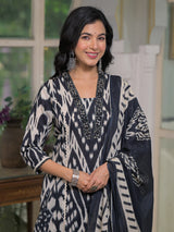 Charcoal black silk embellished kurti ensemble