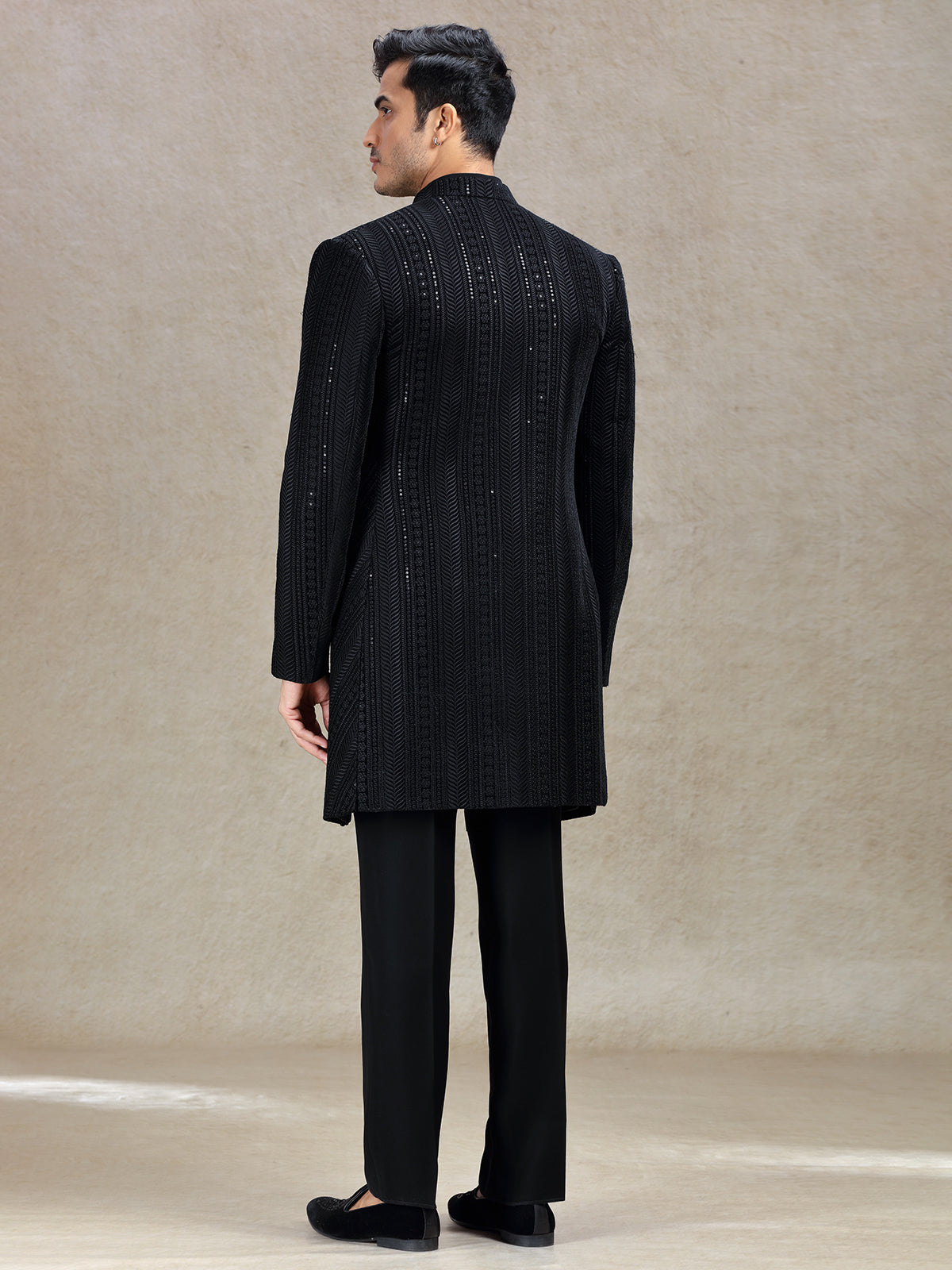 Charming classy black long jacket style indo-western set