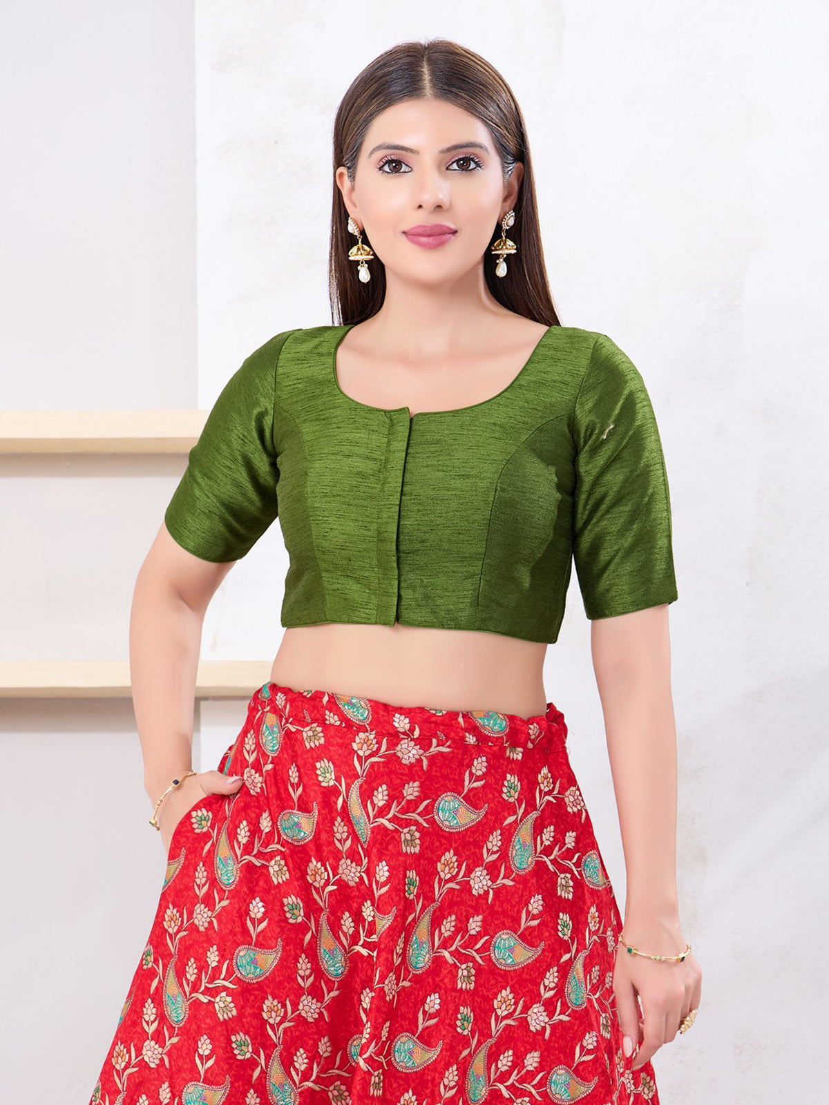 Charming mehendi green dupion silk festive blouse