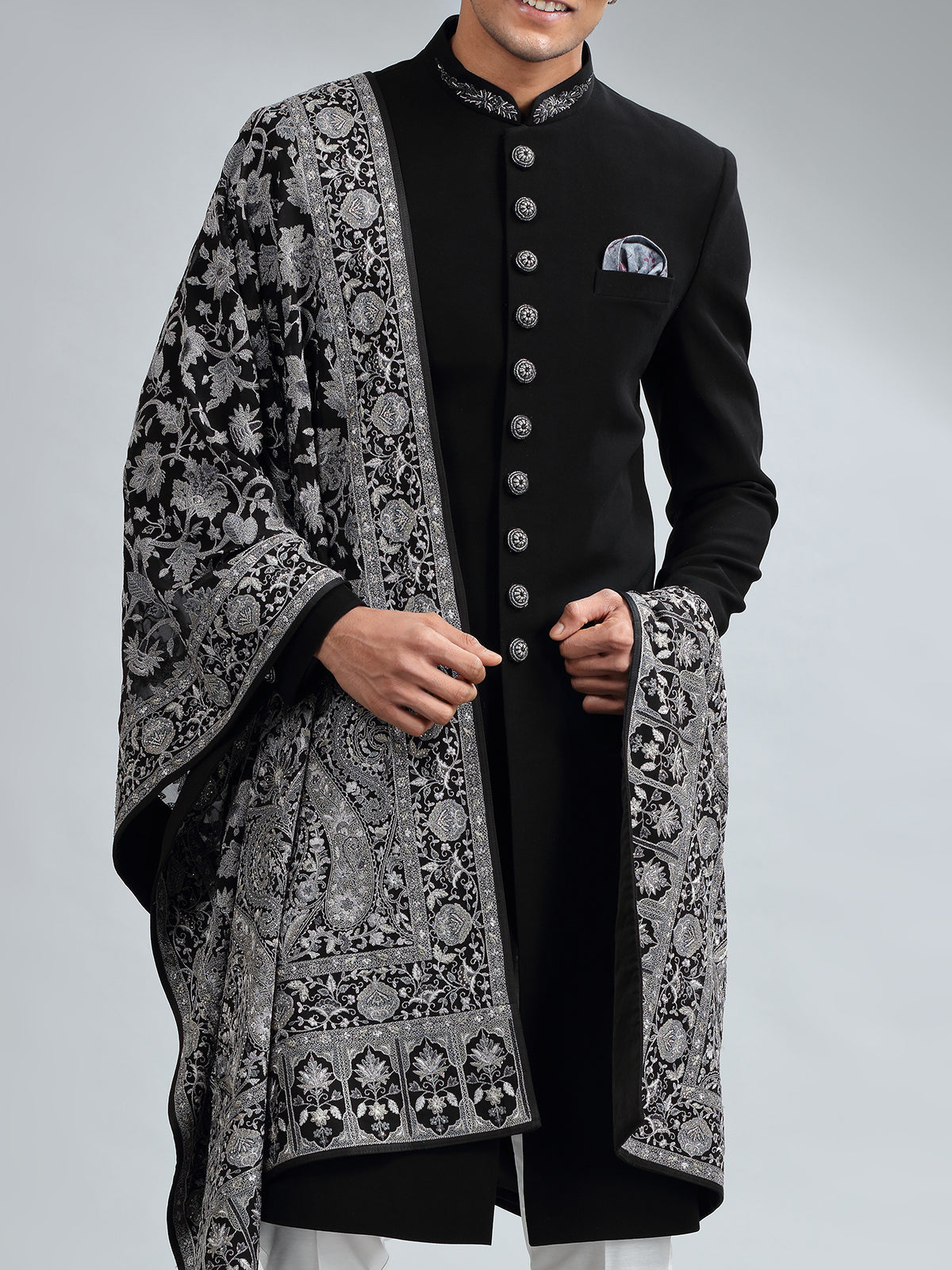 Classic black terry rayon sherwani