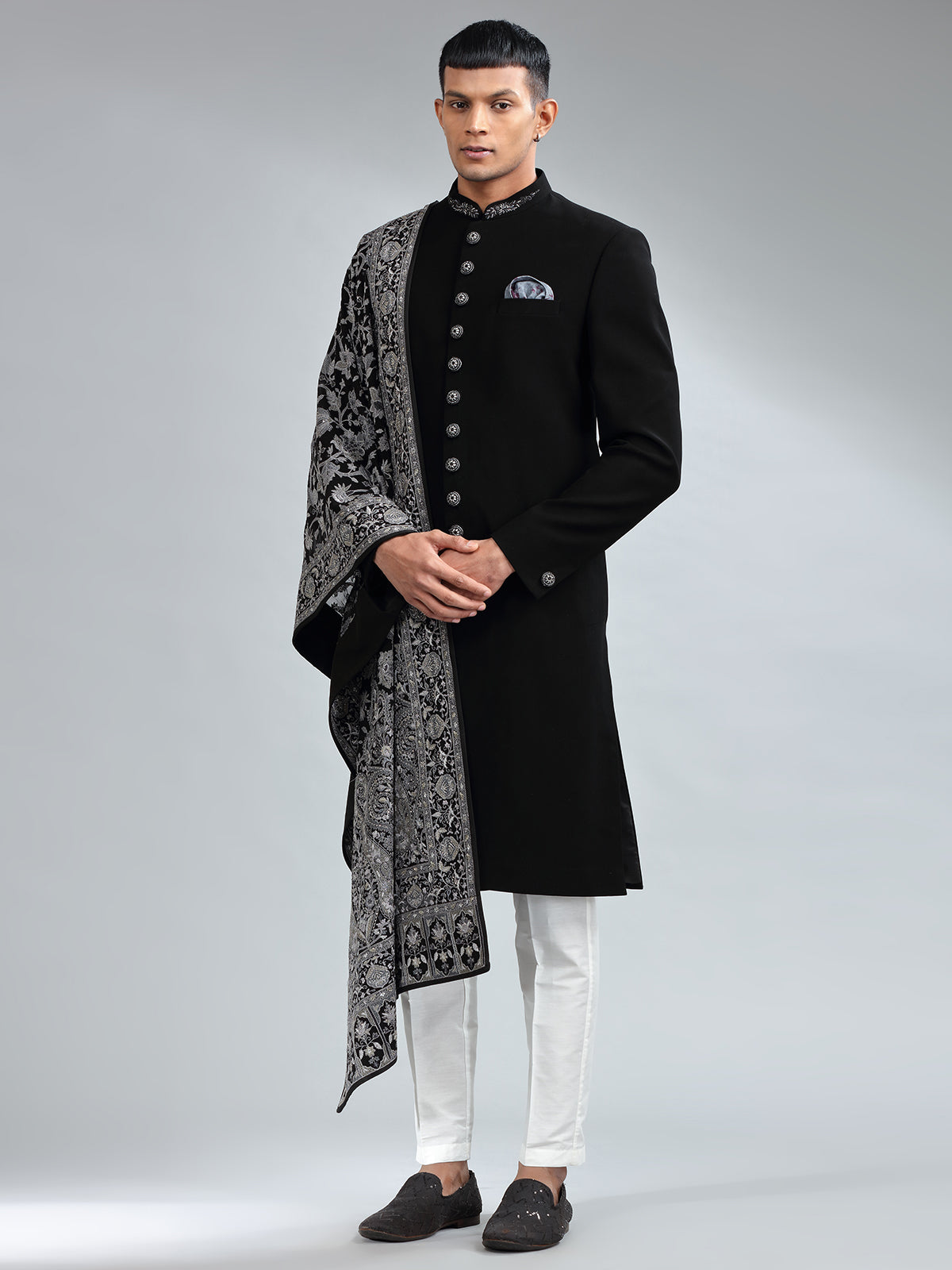 Classic black terry rayon sherwani