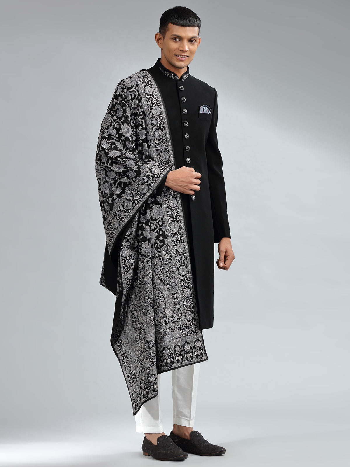Classic black terry rayon sherwani