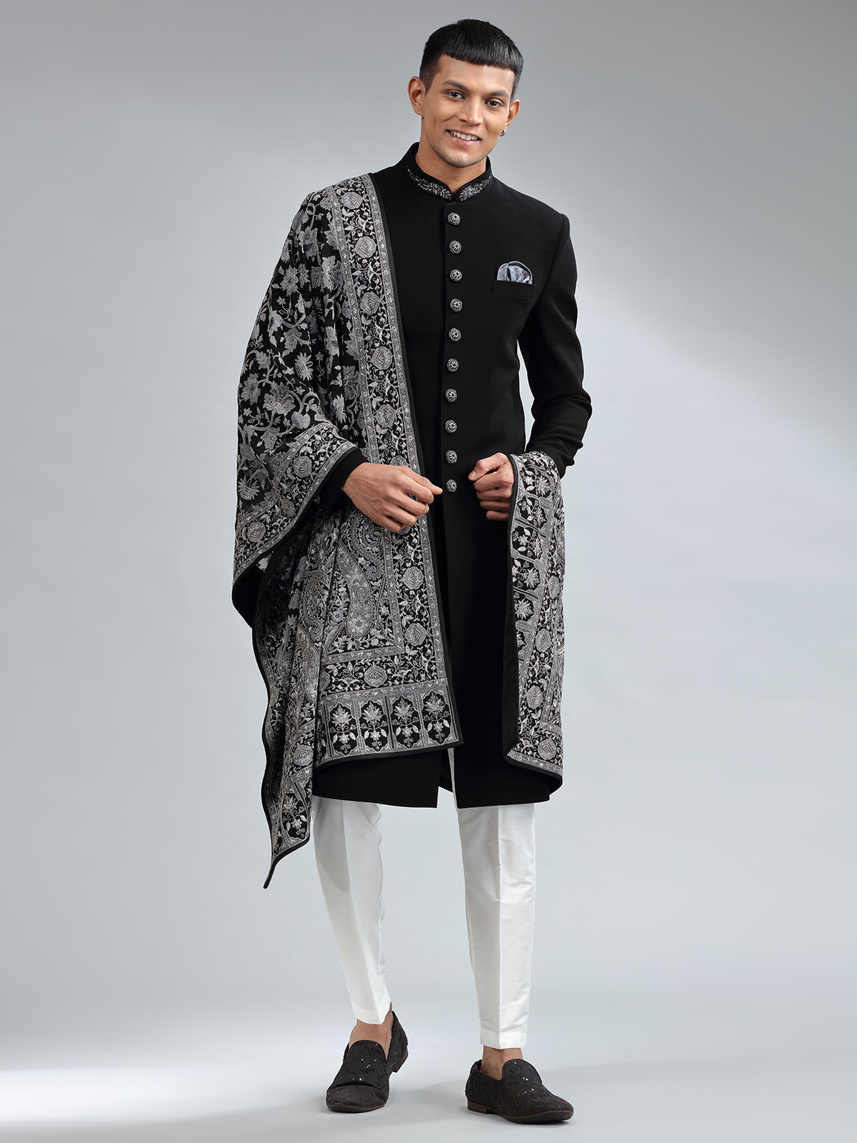 Classic black terry rayon sherwani