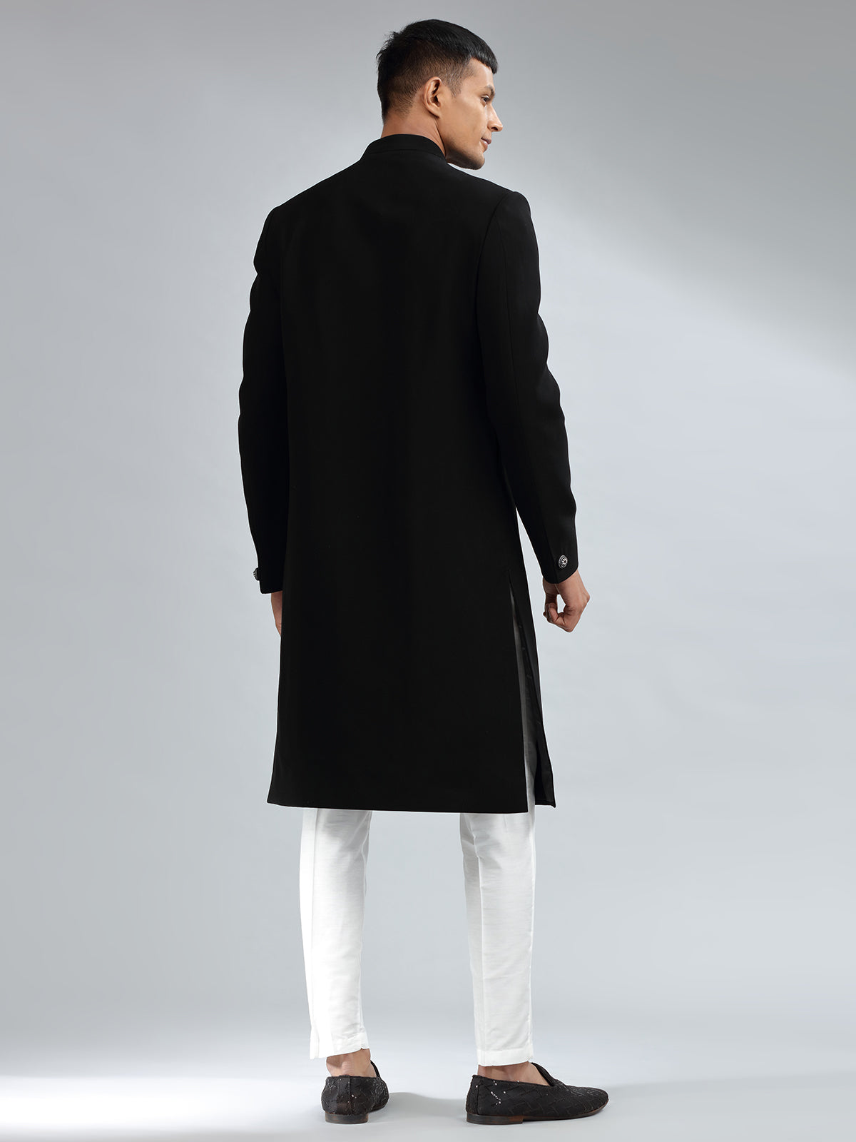 Classic black terry rayon sherwani