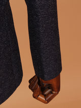 Classic black textured cotton blazer for men