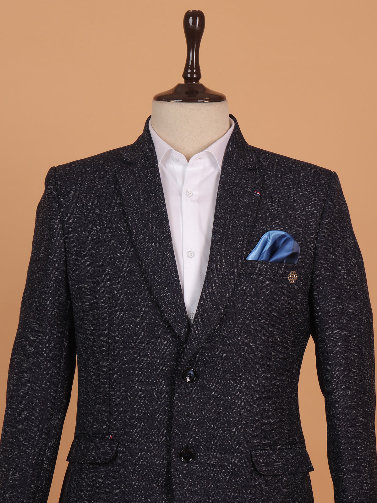 Classic black textured cotton blazer for men