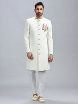 Classic off white silk indowestern for men