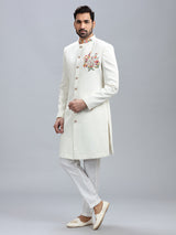 Classic off white silk indowestern for men