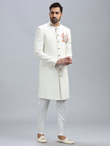 Classic off white silk indowestern for men