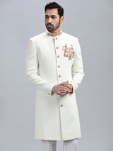 Classic off white silk indowestern for men