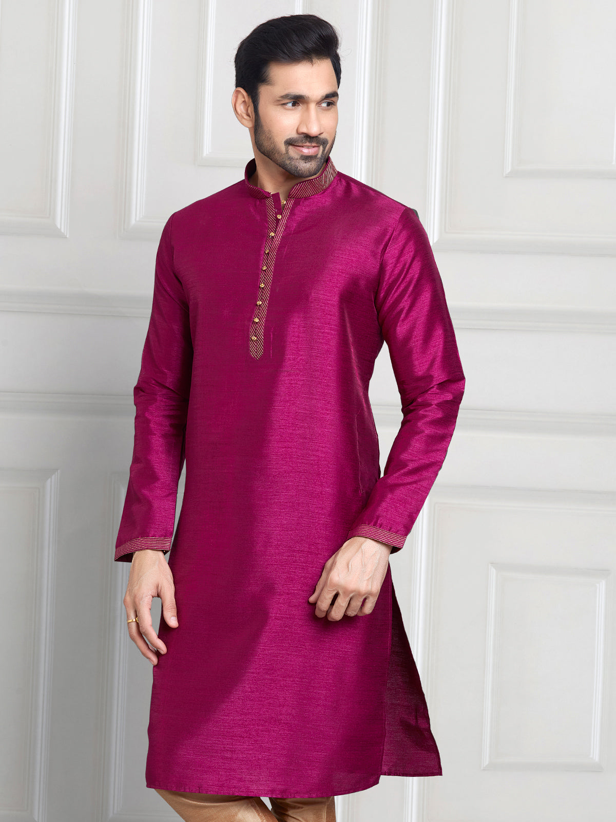 Classic magenta cotton silk kurta suit